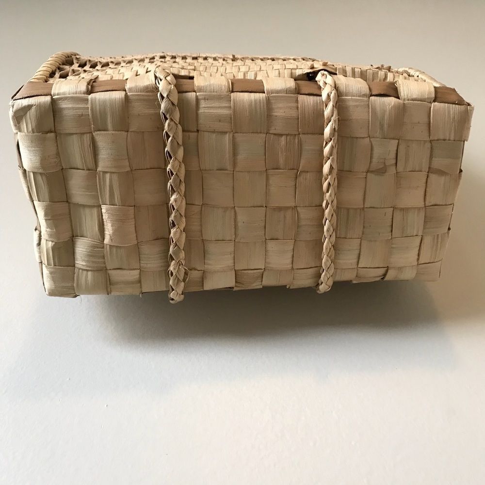 Vintage straw woven structured shopper tote - Picture 2 of 7